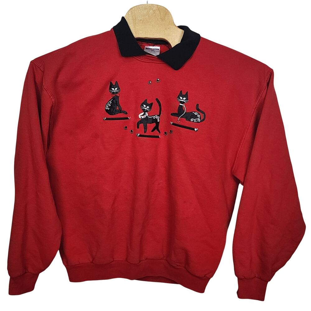 Vintage Cat Collared Jerzees Sweatshirt Grandma Large L